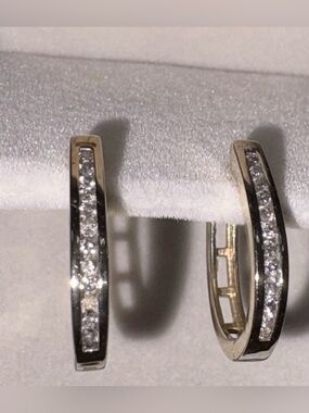 14K Gold Plated Silver Natural Diamond Hoop Hinged Earrings